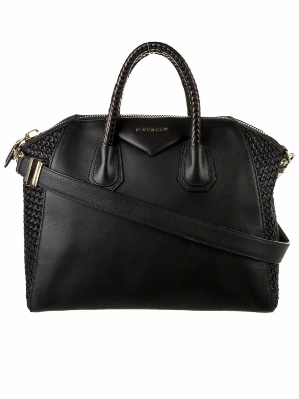 Givenchy Antigona Medium Black Leather Satchel Woven Panel
